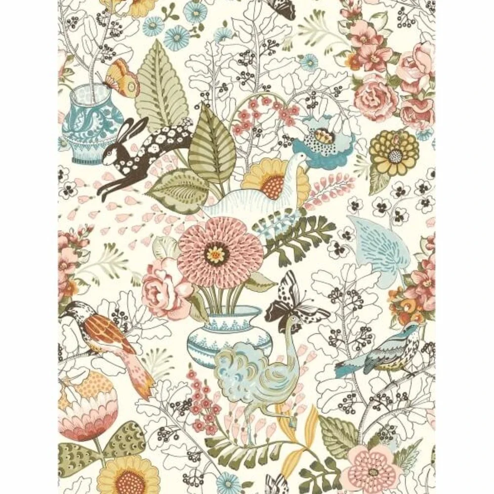 A Street Prints Bird Floral Wallpaper 56sqft SCH12802 Whimsy Pink‎ Fauna